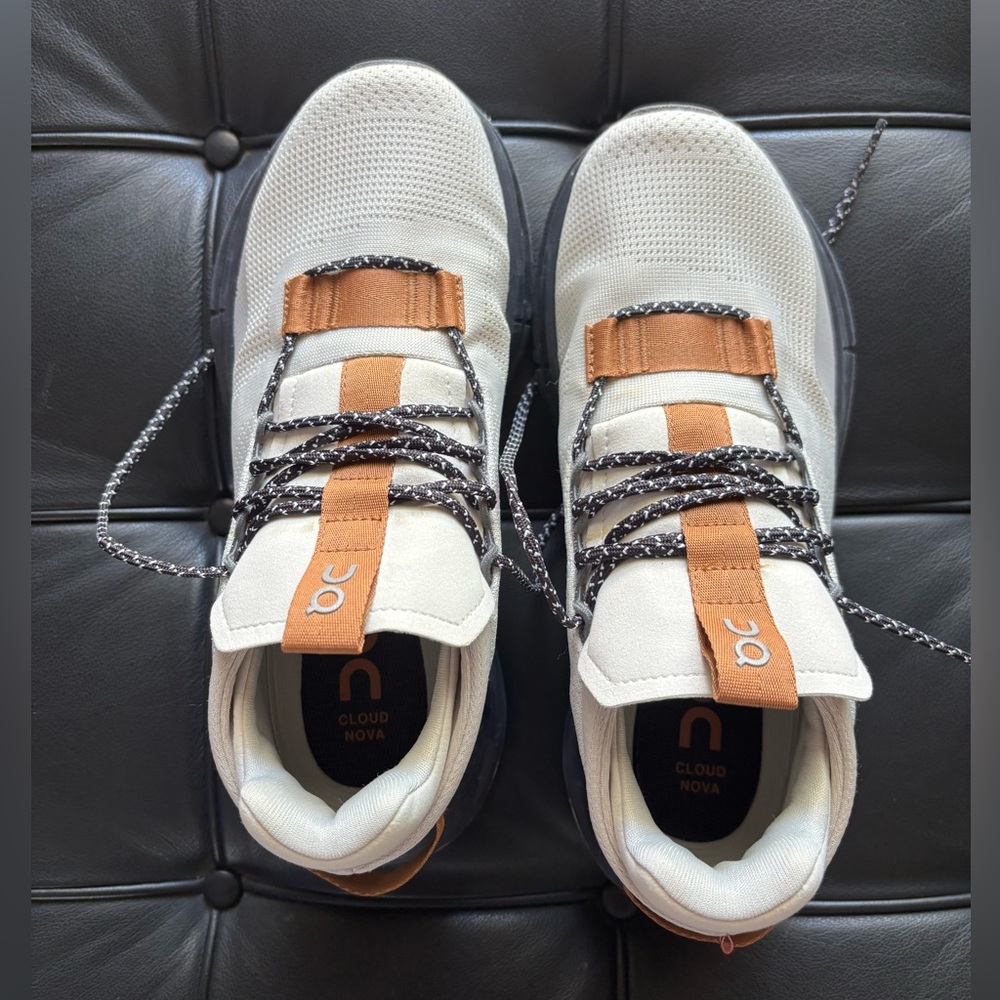 On Cloudnova Sneakers White Pecan Black Running Walking Shoes Womens Size 6.5